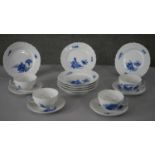A Royal Copenhagen hand painted porcelain blue and white floral design part four person tea set.