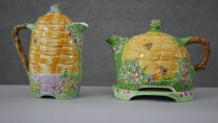 Two pieces of vintage Royal Winton 'Beehive' design ceramics. Tea pot with stand and coffee pot.