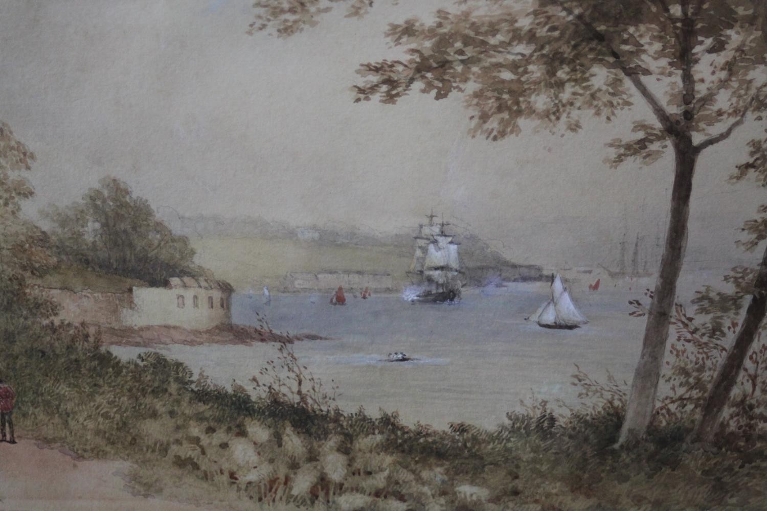 After Francis Nicholson (1753 - 1844) A framed and glazed watercolour of a seascape with four mast - Image 4 of 7