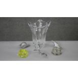 A collection of glass and other items. Including a large Daum crystal floral shaped vase, signed