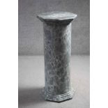 A large green marble effect painted octagonal top cylindrical column. H.99 W.41 D.41 cm