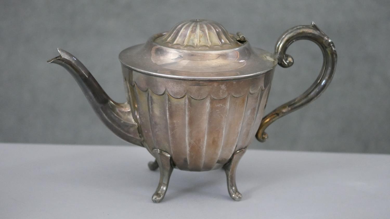 A four piece silver plated gadrooned design tea set. Makers stamp to the base. H.20 W.25 cm ( - Image 4 of 9