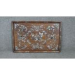 A late Qing period rectangular Chinese hardwood mother of pearl inlaid tray. Decorated with flowers,