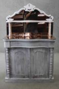 A 19th century later painted chiffonier with a later, shaped peach glass top. H142 W.90 D.40 cm