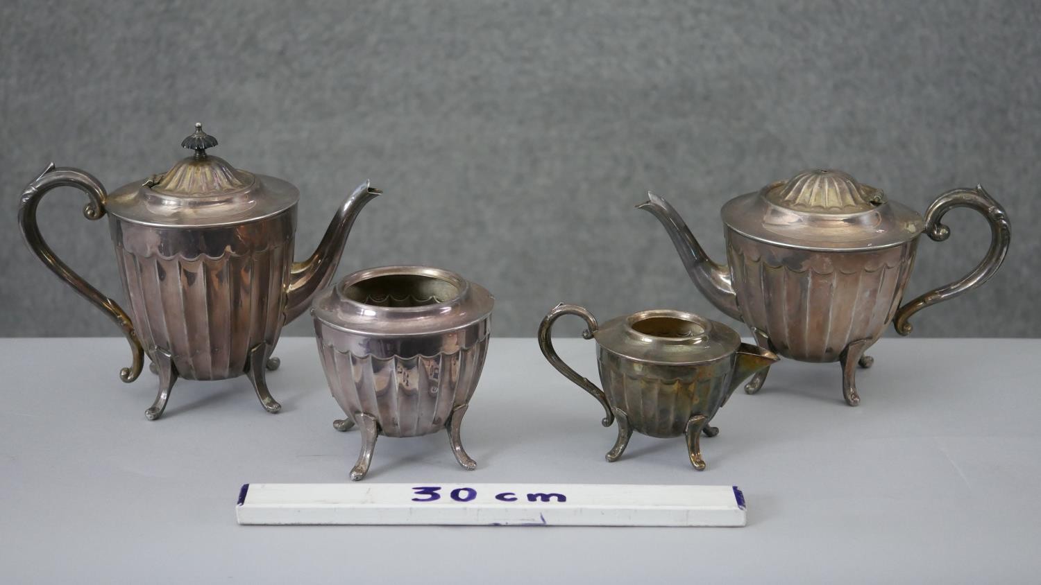 A four piece silver plated gadrooned design tea set. Makers stamp to the base. H.20 W.25 cm ( - Image 9 of 9