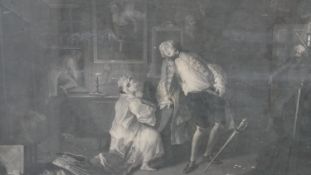 A framed and glazed 19th century Hogarth engraving 'Marriage A La Mode, plate V. Engraved by Richard
