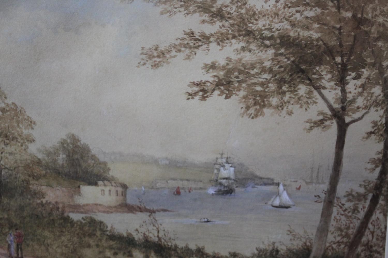 After Francis Nicholson (1753 - 1844) A framed and glazed watercolour of a seascape with four mast - Image 3 of 7