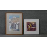 Two framed and glazed lithographs. One titled 'People in a Cafe, artists proof, signed Jane Tuely.