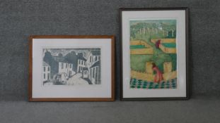 A framed and glazed woodcut, Orton North Yorks, signed Jane Tuely along with a framed and glazed oil