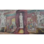 A framed and glazed 19th century hand coloured engraving of Classical marble statues at the Great