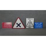 Four vintage enamel road signs. One French with maker's stamp to the reverse, a private sign,