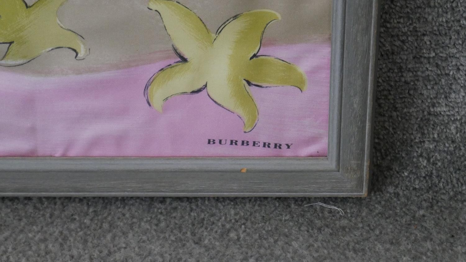 A framed and glazed Burberry silk scarf with figures in swimming costumes. Stamped Burberry. H.67 - Image 4 of 4