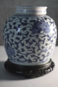 A large Chinese blue and white lidded ginger jar with double happiness and stylised foliate