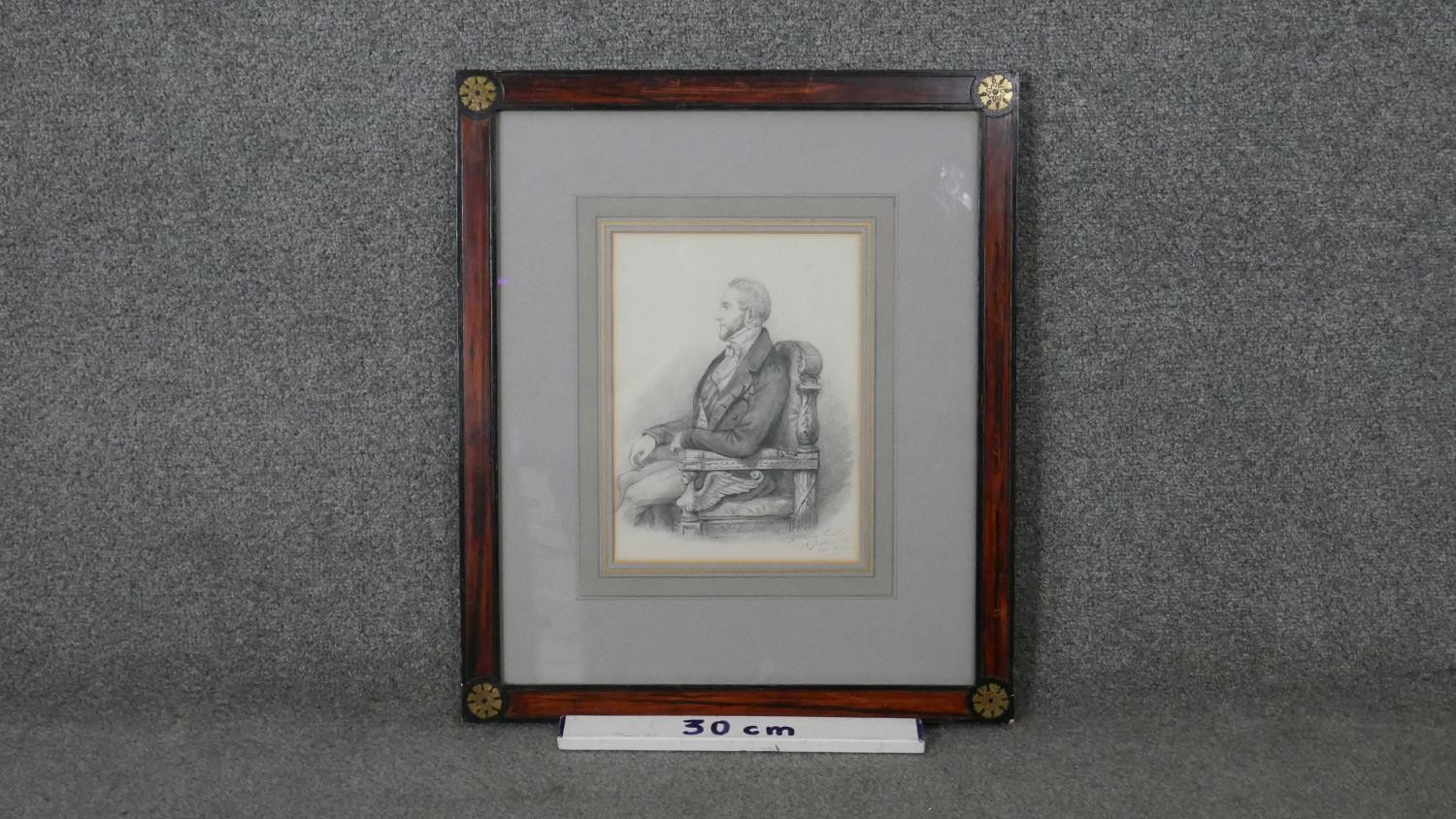 Alfred d'Orsay-a rosewood framed and glazed 19th century pencil sketch, seated gentleman. - Image 7 of 7