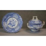 A mid nineteenth century blue and white transfer printed Copeland & Garrett floral sauce tureen,
