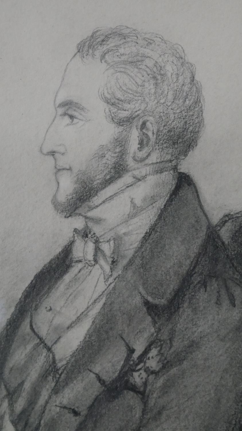 Alfred d'Orsay-a rosewood framed and glazed 19th century pencil sketch, seated gentleman. - Image 5 of 7