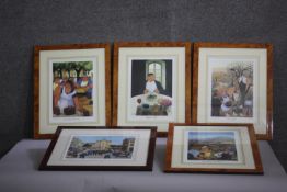 Margaret Loxton- A set of five signed limited edition prints of Burgundian Villages. Each with