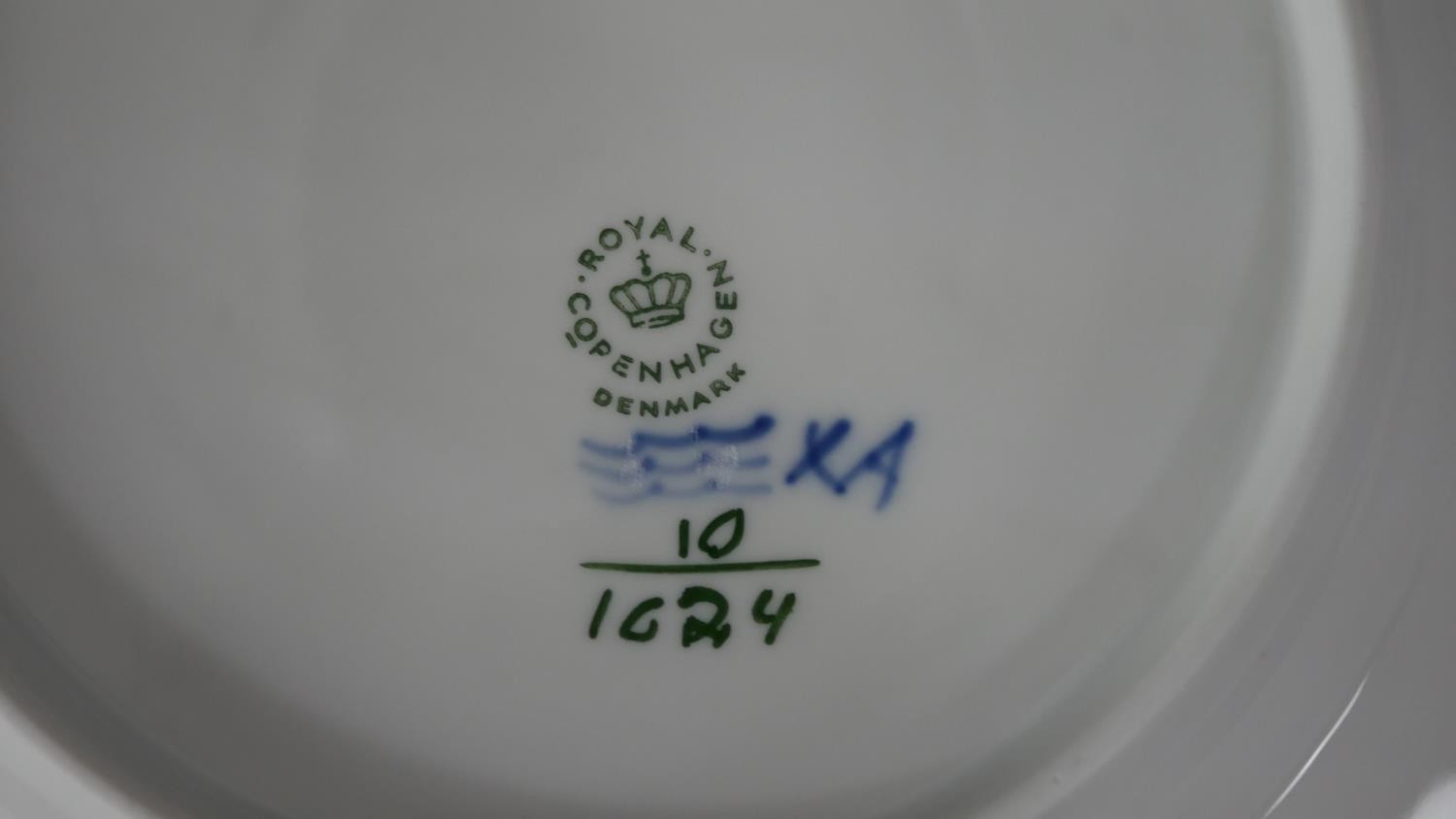 A Royal Copenhagen hand painted porcelain blue and white floral design part four person tea set. - Image 6 of 9