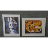 Jane Tuely- Two framed and glazed coloured lithographs. One titled 'Seated Figure', the other titled