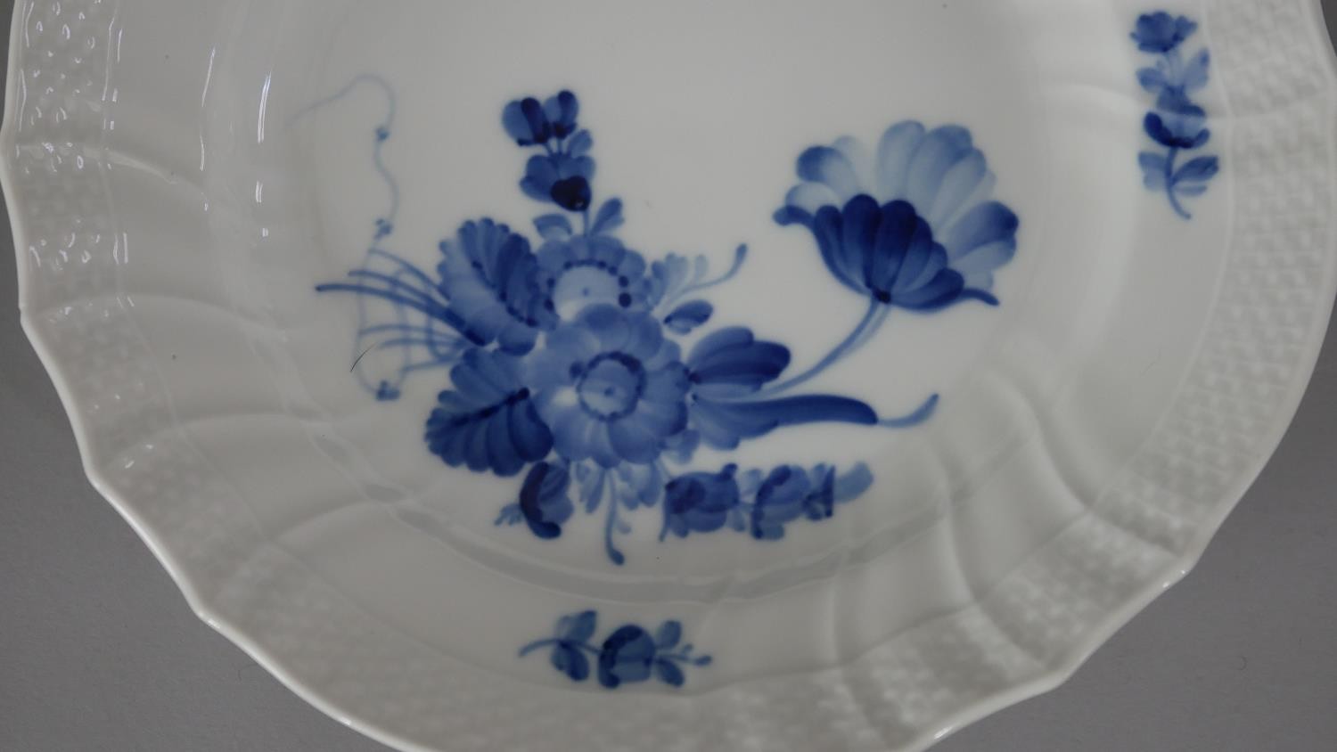 A Royal Copenhagen hand painted porcelain blue and white floral design part four person tea set. - Image 4 of 9