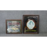 Two framed vintage mirrored advertising signs. One for Ogden's Robin Cigarettes and the other for