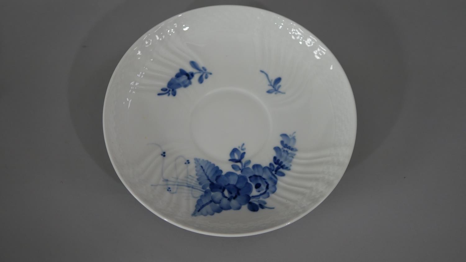 A Royal Copenhagen hand painted porcelain blue and white floral design part four person tea set. - Image 8 of 9