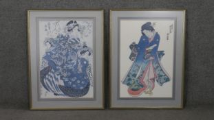 Two framed and glazed 20th century Japanese woodblock prints. H.80 W.60cm