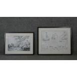 George Morland (1763 - 1804) Two framed and glazed prints of pencil sketches. Including figures,