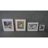 Jane Tuely- Four framed and glazed prints of various subjects. Labels verso. H.52 W.43 cm (largest)