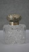 A very large cut crystal and silver Victorian inkwell with original glass liner. Lid hallmarked
