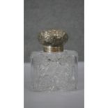 A very large cut crystal and silver Victorian inkwell with original glass liner. Lid hallmarked