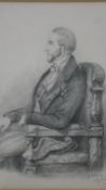 Alfred d'Orsay-a rosewood framed and glazed 19th century pencil sketch, seated gentleman.