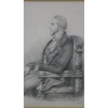 Alfred d'Orsay-a rosewood framed and glazed 19th century pencil sketch, seated gentleman.