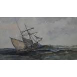 A framed and glazed watercolour of a two mast sailing ship. Unsigned. H.49 W.57cm