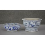 Two pieces of 20th century Chinese blue and white porcelain. Including an octagonal pedestal planter