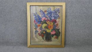 A 20th century framed oil on board of a vase of flowers. Signed A Watson, 1945. H.60 W.50cm