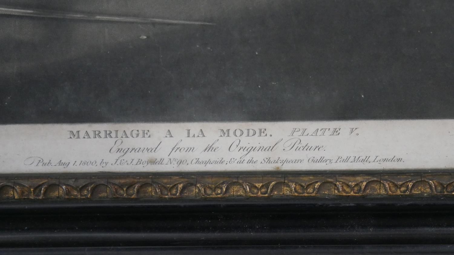 A framed and glazed 19th century Hogarth engraving 'Marriage A La Mode, plate V. Engraved by Richard - Image 5 of 6