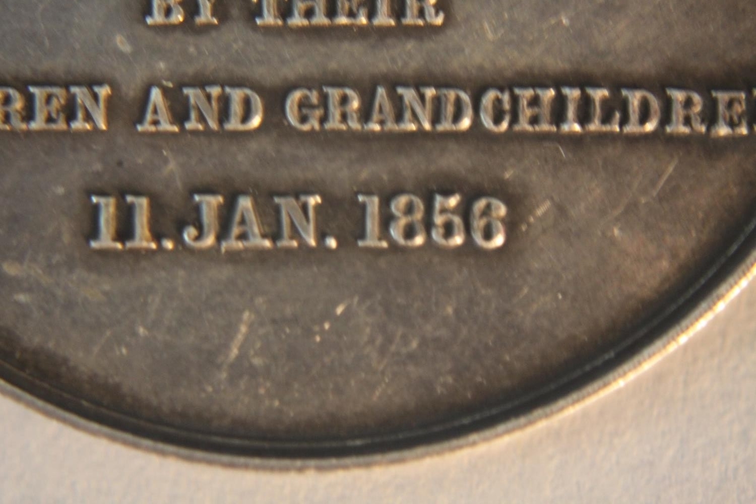 A 19th century 50th wedding day celebration silver medal. Celebrating the marriage of J. Frederick - Image 5 of 6
