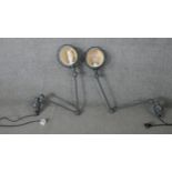 A pair of 1950's Jean Louis Domeq for Jielde, French grey industrial extendable table lights with