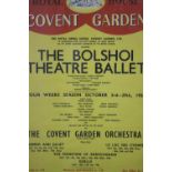 A framed and glazed vintage coloured poster for the 1956 Bolshoi Theatre ballet tour at the Royal