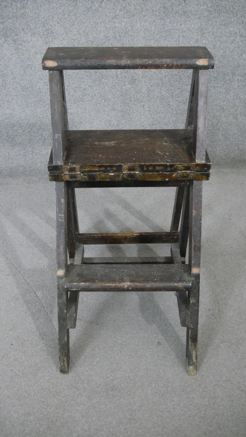 A set of vintage metamorphic chair/library steps. H.92 W.38 D.34cm - Image 3 of 4