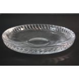 A large heavy vintage art glass bowl. The rim with a hand cut diagonal semi-circular design. H.6