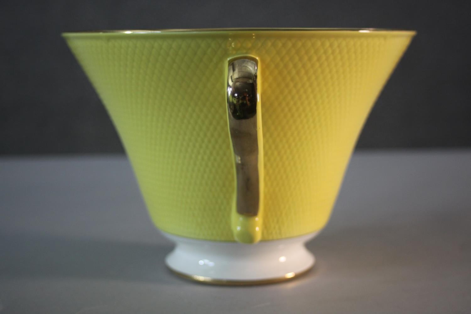 A Salins French ceramic yellow glaze and gilded twin handled conical design serving bowl. Makers - Image 7 of 7