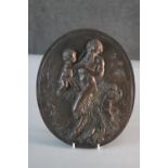 After Leopold Oudry- A 19th century relief cast iron plaque of a faun with two putti. Signed '