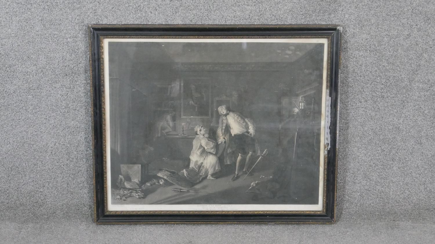 A framed and glazed 19th century Hogarth engraving 'Marriage A La Mode, plate V. Engraved by Richard - Image 2 of 6