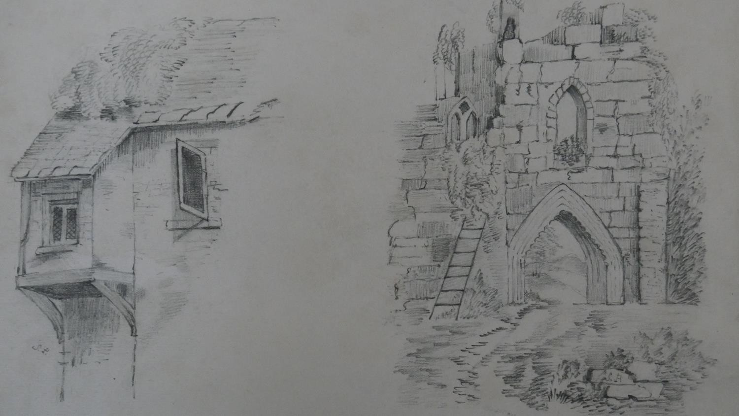 A collection of five 19th century pencil sketches. Indistinctly signed and dated. H.30 W.23 cm - Image 5 of 8