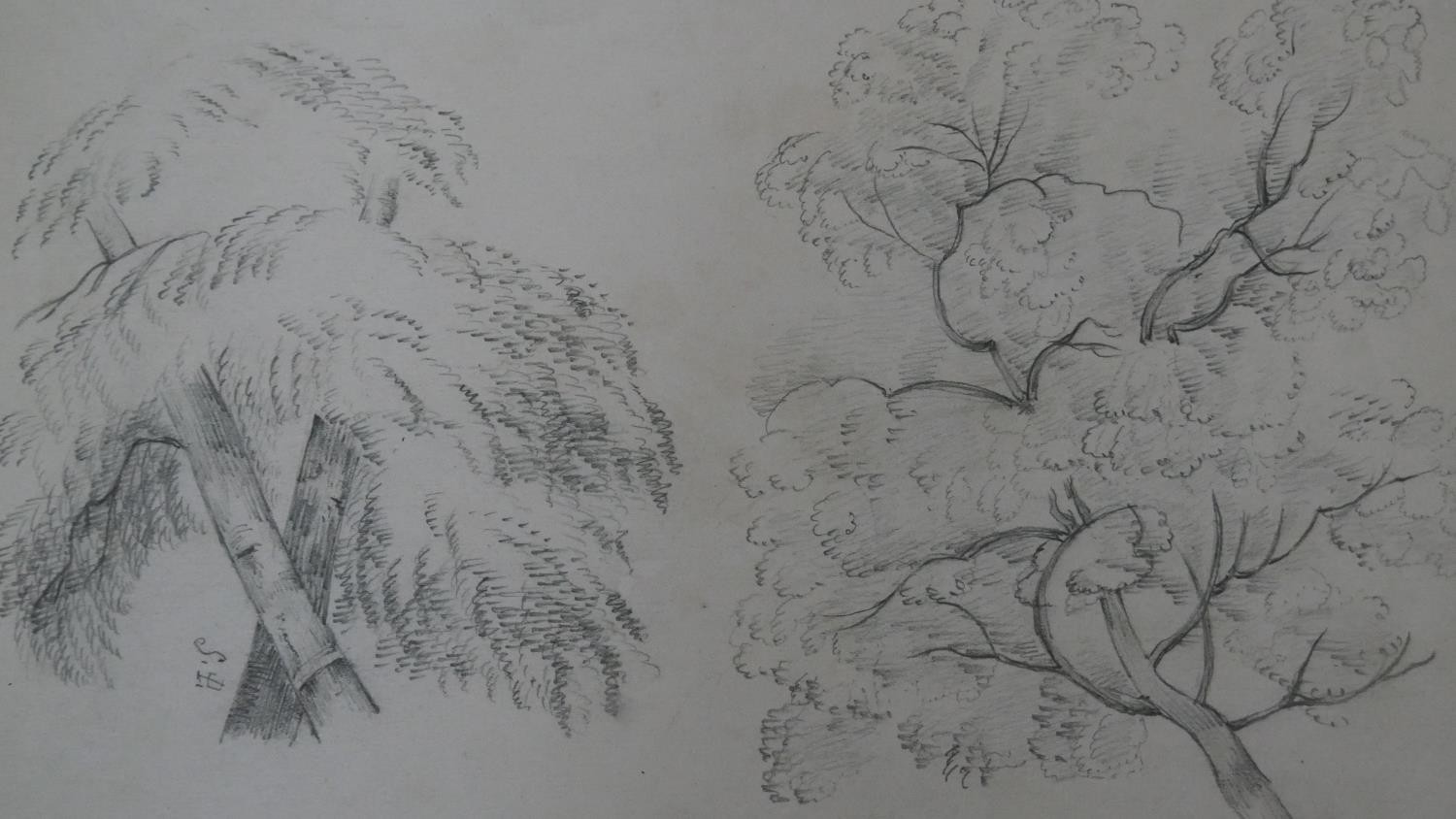 A collection of five 19th century pencil sketches. Indistinctly signed and dated. H.30 W.23 cm - Image 4 of 8