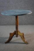 A 19th century birch tripod occasional table with distressed painted top. H.75 Dia.cm