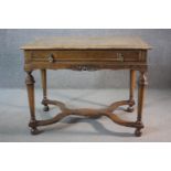 An early 20th century burr walnut William and Mary style side table with crossbanded top above