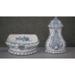 A vintage two piece hand painted Berardos Portuguese ceramic wall fountain. Decorated with a